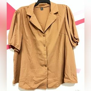 Essnce Plus Lapel Neck Puff Sleeve Blouse
